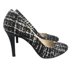 Metaphor Black White Slip On Heel Graphic Windowpane pattern 4 inch Women's 8.5M